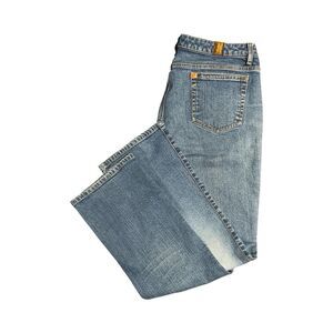 Womens Wrangler Aura Jeans Size 16/18 (36x30) Blue Cotton Blend Bootcut Denim